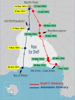 Both explorers choose by chance the same Ross Iceshelf as the starting place of their conquest